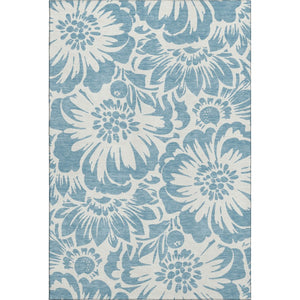 HomeRoots 5' X 8' Denim Blue & Ivory Floral Area Rug - Stylish, Washable, UV-Protected for Busy Homes! 648636