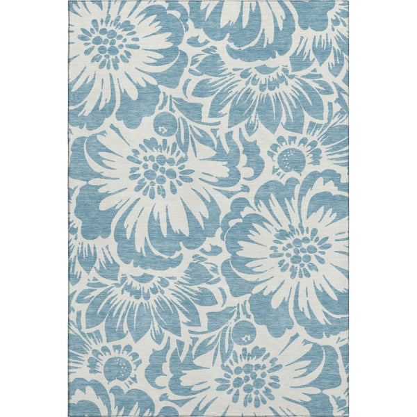 HomeRoots 5' X 8' Denim Blue & Ivory Floral Area Rug - Stylish, Washable, UV-Protected for Busy Homes! 648636