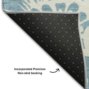 HomeRoots 8' X 10' Denim Blue Floral Area Rug - Washable, UV Protected, Durable for Family Living Spaces 648638