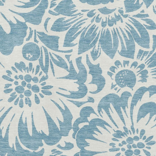HomeRoots 9' X 12' Denim Blue & Ivory Floral Washable Area Rug - UV Protected & Stain Resistant for High-Traffic Spaces 648639