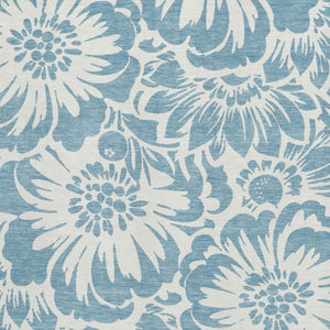 HomeRoots 9' X 12' Denim Blue & Ivory Floral Washable Area Rug - UV Protected & Stain Resistant for High-Traffic Spaces 648639