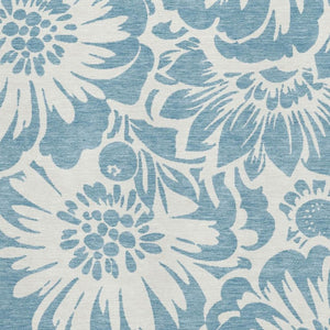 HomeRoots 10' X 14' Denim Blue Floral Area Rug – Washable, UV Protected, Stain Resistant for Family Spaces 648640