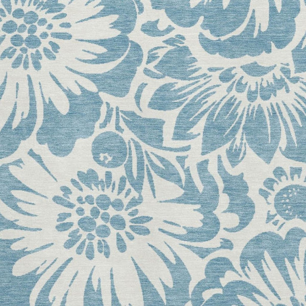 HomeRoots 10' X 14' Denim Blue Floral Area Rug – Washable, UV Protected, Stain Resistant for Family Spaces 648640