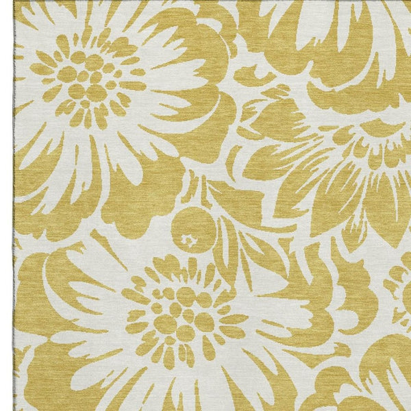 HomeRoots 9' X 12' Elegant Gold and Ivory Floral Washable Area Rug with UV Protection for High-Traffic Homes 648645