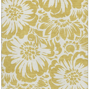 HomeRoots 9' X 12' Elegant Gold and Ivory Floral Washable Area Rug with UV Protection for High-Traffic Homes 648645