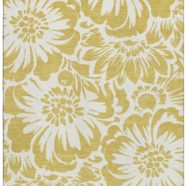HomeRoots 9' X 12' Elegant Gold and Ivory Floral Washable Area Rug with UV Protection for High-Traffic Homes 648645