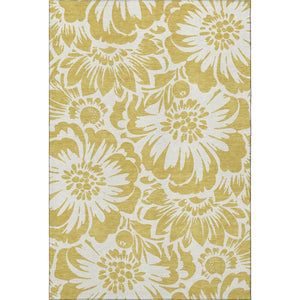 HomeRoots 10' X 14' Gold and Ivory Floral Washable Area Rug - UV Protected, Stain-Resistant, Soft Comfort! 648646