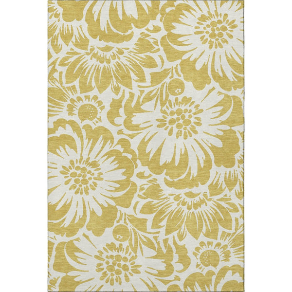 HomeRoots 10' X 14' Gold and Ivory Floral Washable Area Rug - UV Protected, Stain-Resistant, Soft Comfort! 648646