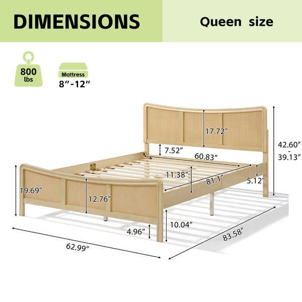 English Elm Curved Rattan King Bed Solid Wood Frame Antique White Bohemian Bedroom Design N758P390779N