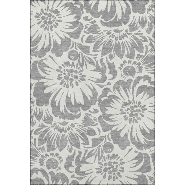 HomeRoots 5' X 8' Gray And Ivory Floral Area Rug - Stylish, Washable & UV Protected for Busy Homes! 648648