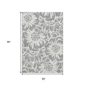HomeRoots 5' X 8' Gray And Ivory Floral Area Rug - Stylish, Washable & UV Protected for Busy Homes! 648648