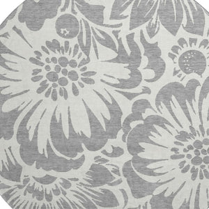 HomeRoots 8' Gray and Ivory Floral Round Rug – Stylish, Stain-Resistant, UV-Protected for Any Space! 648649
