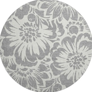 HomeRoots 8' Gray and Ivory Floral Round Rug – Stylish, Stain-Resistant, UV-Protected for Any Space! 648649