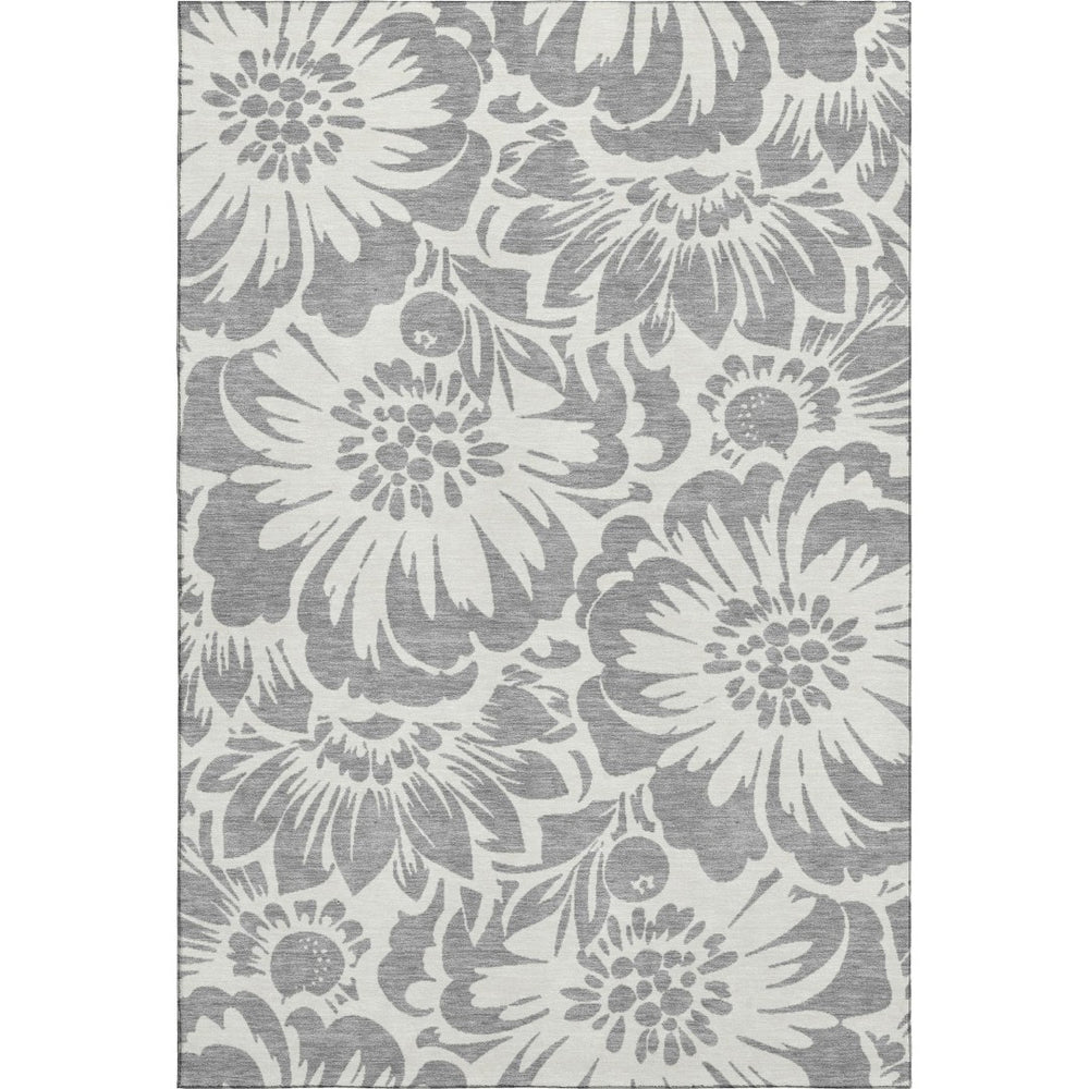 HomeRoots 8' X 10' Gray and Ivory Floral Area Rug – Durable, Washable, UV-Protected for High-Traffic Spaces 648650