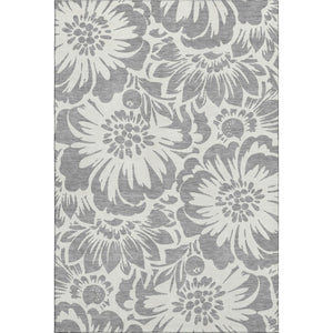 HomeRoots 10' X 14' Gray Floral Area Rug - Washable, UV Protected, Durable Design for High-Traffic Spaces 648652
