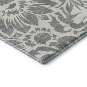 HomeRoots 10' X 14' Gray Floral Area Rug - Washable, UV Protected, Durable Design for High-Traffic Spaces 648652