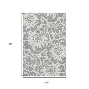 HomeRoots 10' X 14' Gray Floral Area Rug - Washable, UV Protected, Durable Design for High-Traffic Spaces 648652