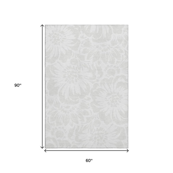 HomeRoots 5' X 8' Ivory and Cream Floral Rug - Washable, Stain Resistant, UV Protected for Everyday Elegance 648654