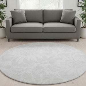 HomeRoots 8' Ivory and Cream Floral Round Rug - Washable, UV Protected, Durable Design for High-Traffic Areas 648655