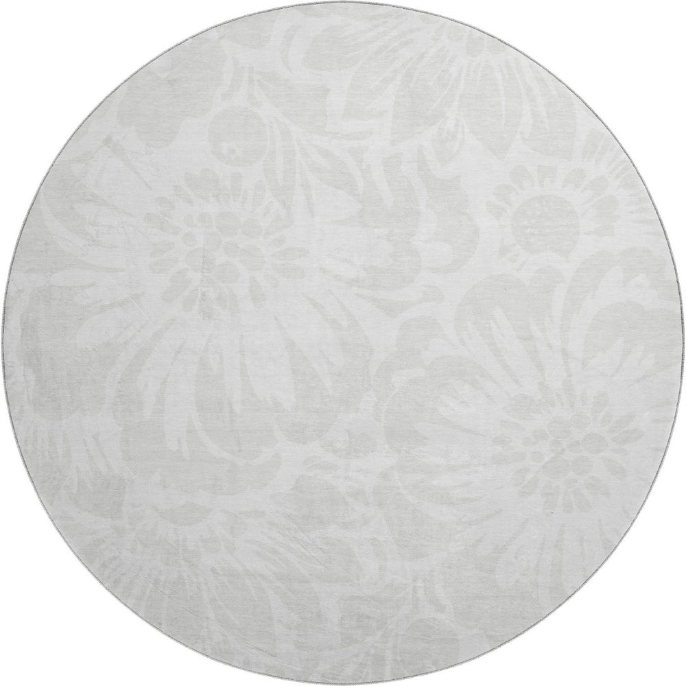HomeRoots 8' Ivory and Cream Floral Round Rug - Washable, UV Protected, Durable Design for High-Traffic Areas 648655