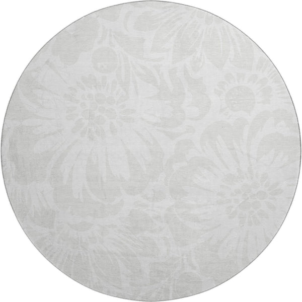 HomeRoots 8' Ivory and Cream Floral Round Rug - Washable, UV Protected, Durable Design for High-Traffic Areas 648655
