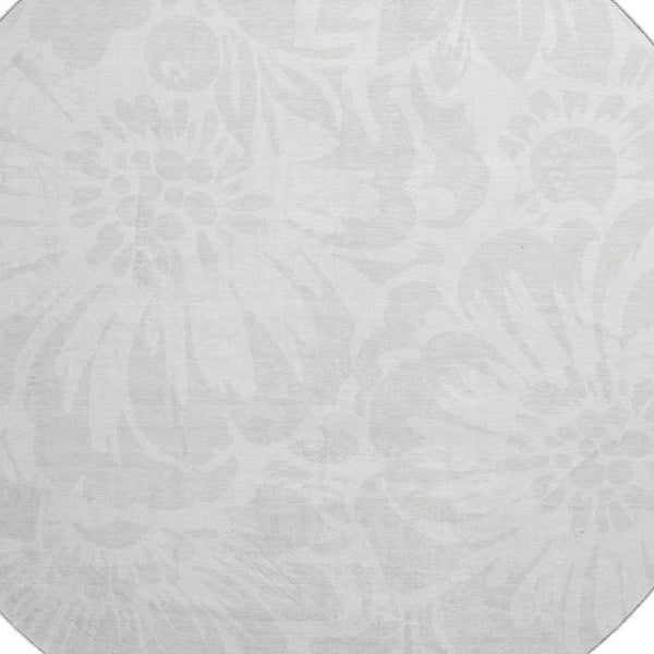 HomeRoots 8' Ivory and Cream Floral Round Rug - Washable, UV Protected, Durable Design for High-Traffic Areas 648655