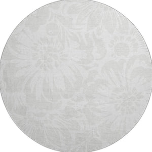 HomeRoots 8' Ivory and Cream Floral Round Rug - Washable, UV Protected, Durable Design for High-Traffic Areas 648655