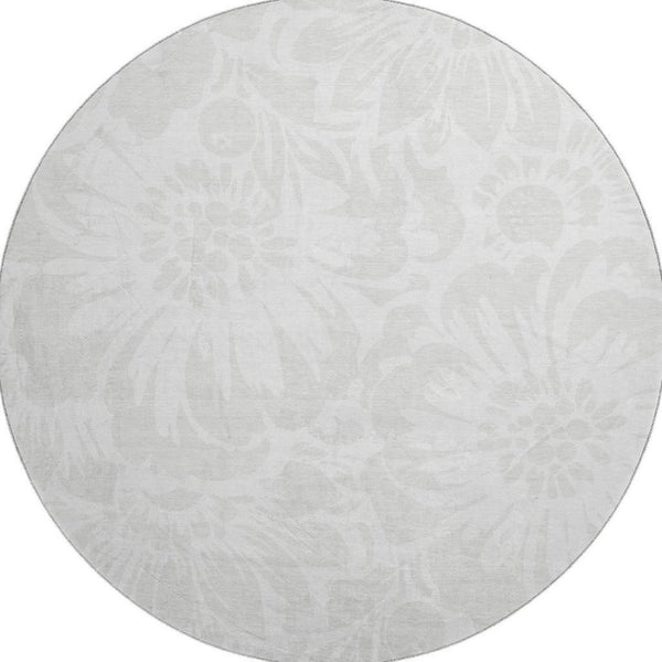 HomeRoots 8' Ivory and Cream Floral Round Rug - Washable, UV Protected, Durable Design for High-Traffic Areas 648655