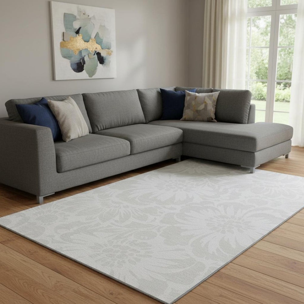 HomeRoots 8' X 10' Ivory Floral Area Rug - Washable, Stain-Resistant, UV Protected for Stylish Durability 648656