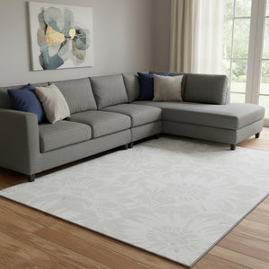 HomeRoots 9' X 12' Elegant Ivory & Cream Floral Washable Area Rug with UV Protection for Family Spaces 648657