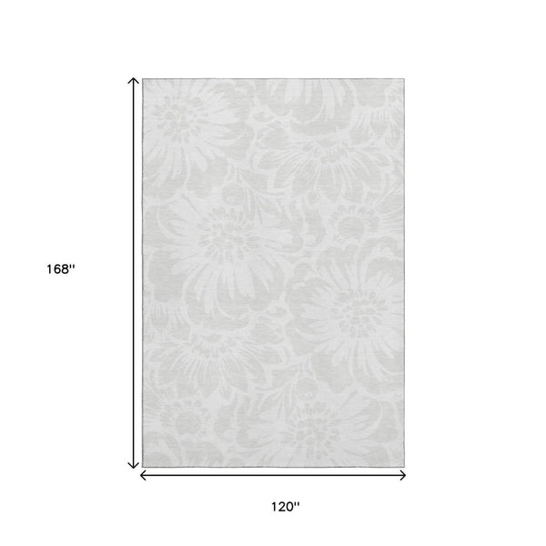 HomeRoots 10' X 14' Ivory Cream Floral Washable Area Rug - UV Protected, Stain Resistant & Durable for Homes 648658