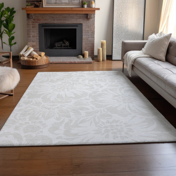 HomeRoots 10' X 14' Ivory Cream Floral Washable Area Rug - UV Protected, Stain Resistant & Durable for Homes 648658
