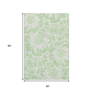 HomeRoots 5' X 8' Mint Green Floral Area Rug - Washable, UV Protected, Durable & Stylish for Any Space 648660