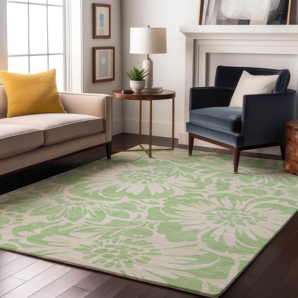 HomeRoots 5' X 8' Mint Green Floral Area Rug - Washable, UV Protected, Durable & Stylish for Any Space 648660