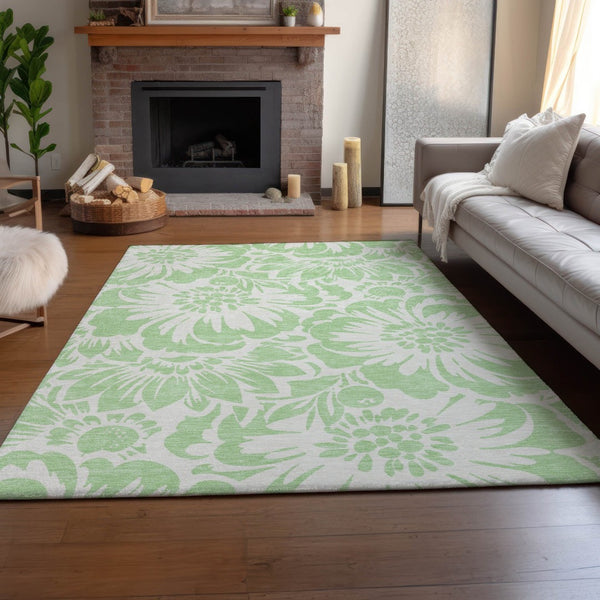 HomeRoots 5' X 8' Mint Green Floral Area Rug - Washable, UV Protected, Durable & Stylish for Any Space 648660