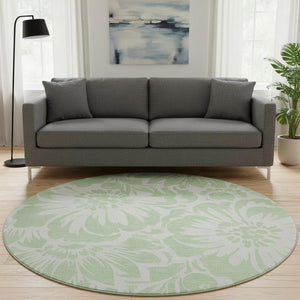 HomeRoots 8' Mint Green Floral Washable Round Rug - UV Protected, Soft & Durable for Living Rooms & Nurseries 648661