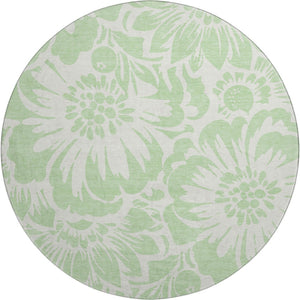 HomeRoots 8' Mint Green Floral Washable Round Rug - UV Protected, Soft & Durable for Living Rooms & Nurseries 648661