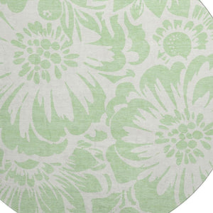 HomeRoots 8' Mint Green Floral Washable Round Rug - UV Protected, Soft & Durable for Living Rooms & Nurseries 648661