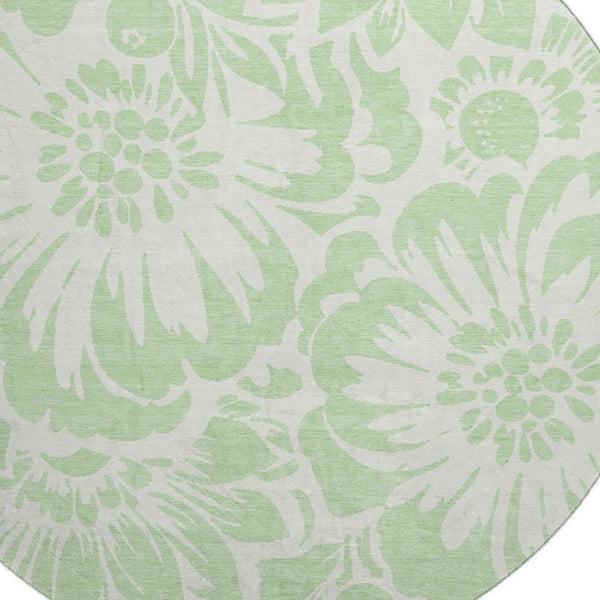 HomeRoots 8' Mint Green Floral Washable Round Rug - UV Protected, Soft & Durable for Living Rooms & Nurseries 648661