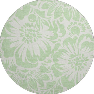 HomeRoots 8' Mint Green Floral Washable Round Rug - UV Protected, Soft & Durable for Living Rooms & Nurseries 648661
