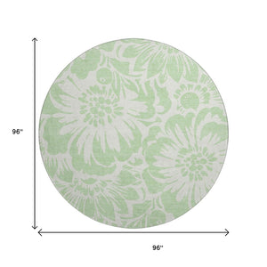 HomeRoots 8' Mint Green Floral Washable Round Rug - UV Protected, Soft & Durable for Living Rooms & Nurseries 648661