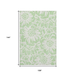 HomeRoots 9' X 12' Elegant Mint Green & Ivory Floral Area Rug - Washable, UV Protected, Perfect for Every Room! 648663