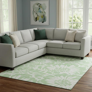 HomeRoots 9' X 12' Elegant Mint Green & Ivory Floral Area Rug - Washable, UV Protected, Perfect for Every Room! 648663
