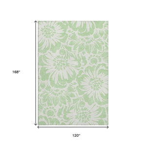 HomeRoots 10' Mint Green & Ivory Floral Area Rug - Washable, UV Protected, Stain Resistant for Busy Homes 648664