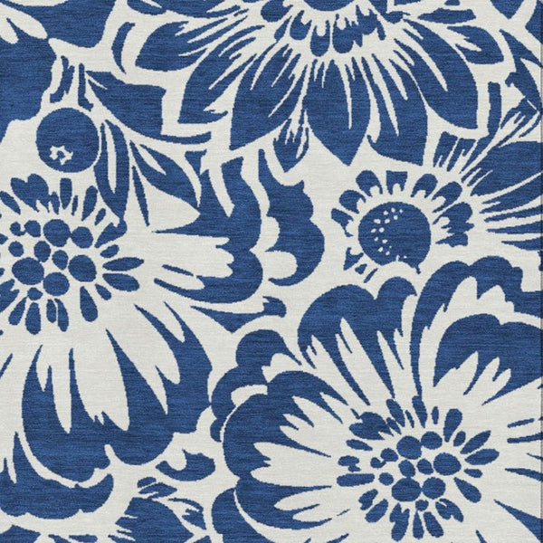 HomeRoots 5' X 8' Navy Blue Floral Area Rug - Washable, Stain Resistant & UV Protected for Busy Homes 648666