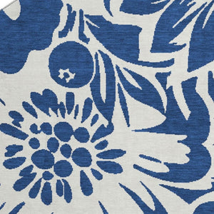 HomeRoots 8' Navy Blue Floral Round Rug - Washable, UV-Protected, and Stain-Resistant for Stylish Spaces 648667