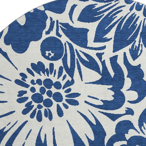 HomeRoots 8' Navy Blue Floral Round Rug - Washable, UV-Protected, and Stain-Resistant for Stylish Spaces 648667