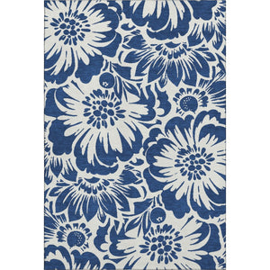 HomeRoots 8' X 10' Navy Blue Floral Area Rug - Washable, UV Protected, Durable Design for Busy Homes & Pets 648668