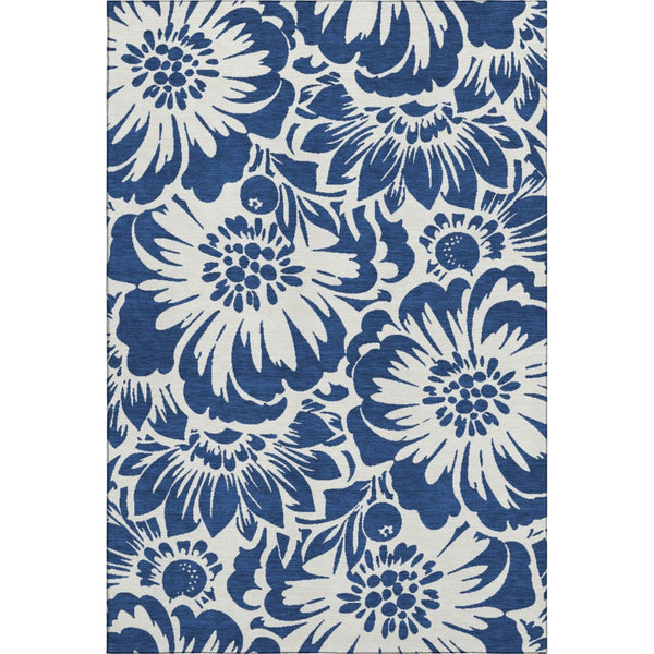 HomeRoots 8' X 10' Navy Blue Floral Area Rug - Washable, UV Protected, Durable Design for Busy Homes & Pets 648668
