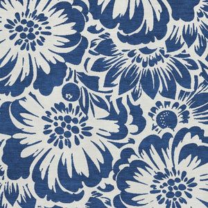 HomeRoots 10' X 14' Navy Blue & Ivory Floral Area Rug - Durable, Stain Resistant, UV Protected for Busy Homes 648670